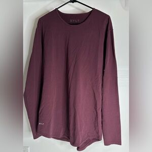 BYLT Shirt Mens L Burgundy Long Sleeve Drop Cut Henley Lux Stretch.